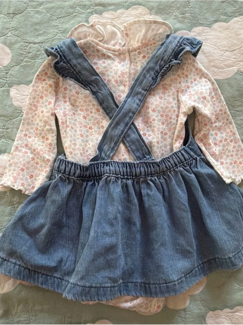 Carter's 4pc Outfit Set Baby Girl 3m Corduroy Jumper Dress Bodysuit blue & pink